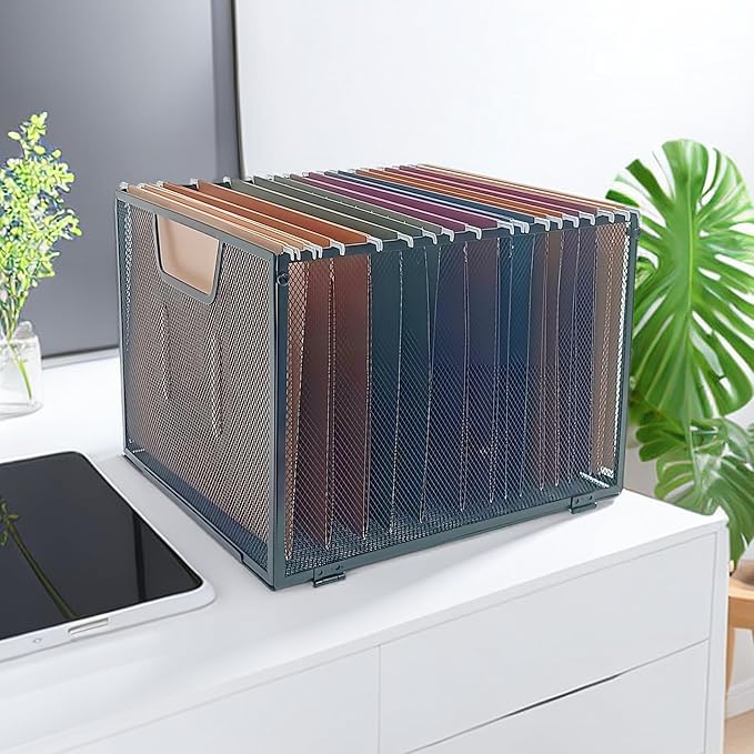 SREGGSIY Metal Mesh Hanging File Organizer, Office/School/Home File Crate,13.8 x 12 x 10 inches,Black