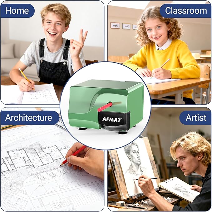 AFMAT Electric Pencil Sharpener for 6-8mm Pencils, Heavy Duty Pencil Sharpener, Fast Sharpen in 3-5s, 3 Sharpness Setting, 10,000+ Sharpenings for Classroom, School, Home, PS108