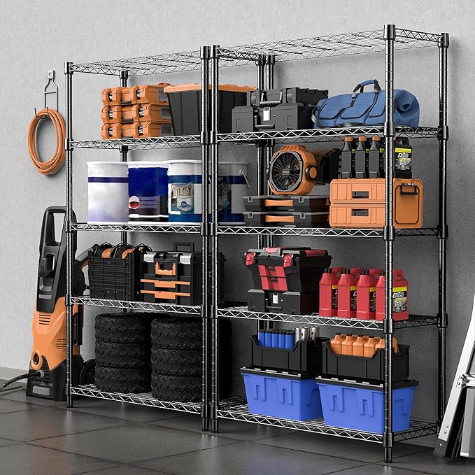 M MZG 1250 lbs Storage Shelving Utility Shelving Unit 5-Tier Utility Shelving Unit Steel Organizer Wire Rack for Home,Kitchen,Office (13.7" D x 23.6" W x 62.4" H)