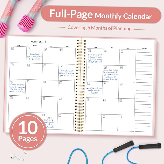 Fitness Journal Workout Planner for Women & Men, A4 (8.5" x 11") Workout Journal Log Book Planner Gift for Track Gym Essentials, Home Workouts, Track Progress, Achieve Wellness Goals, Pink