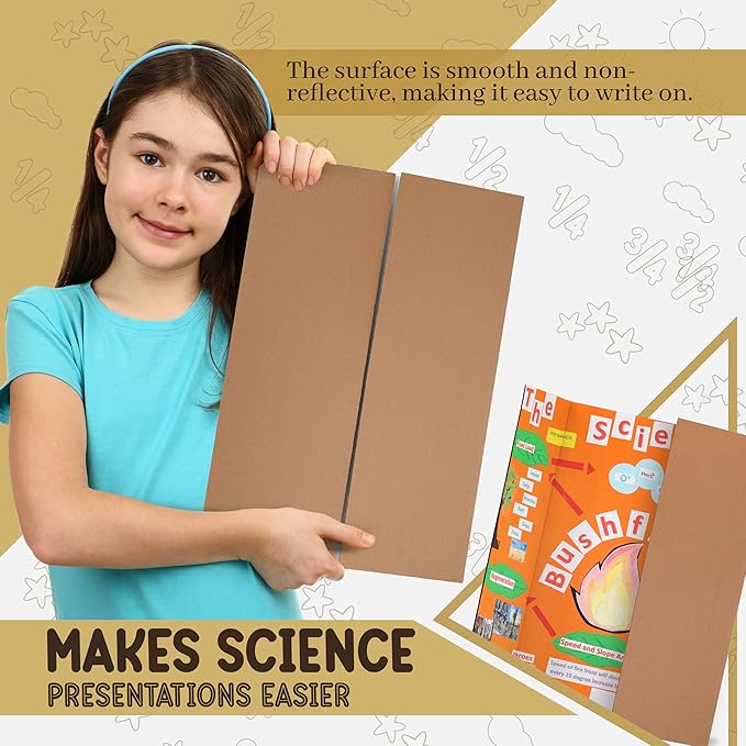 White Trifold Presentation Board 36" x 48" (Pack of 2) Self-Adhesive Science Subtitles Included - Display Exhibition Board Lightweight and Portable with Smooth Surface - By Emraw