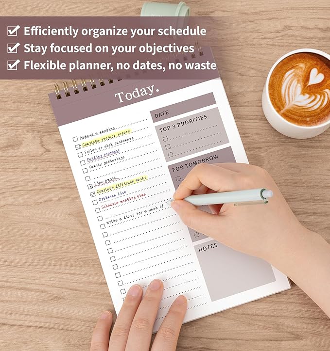 104 Pgs To Do List Notepad, 52 Undated Sheets Duplex-printed Daily Planner For Work Home School Office Desk Accessories Supplies & Goal Setting Tasks -Brown