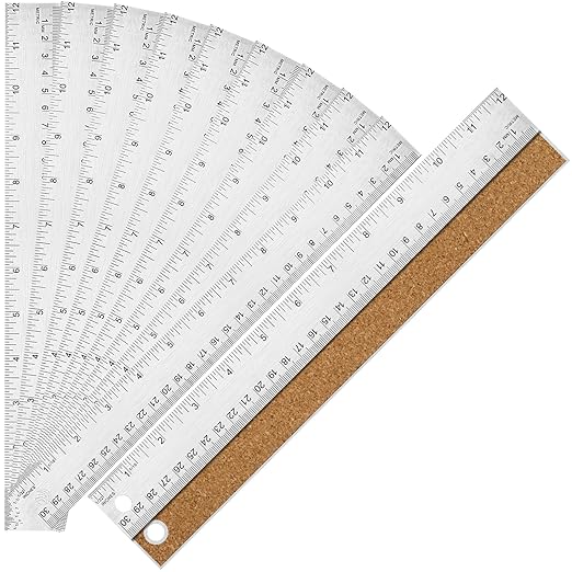 Metal Ruler with Cork Backing, 12 Inch Stainless Steel Rulers 12 Inch Metal Ruler 10 Pack - Imperial and Metric - Non-Slip Prevent Ink Leakage - for School Office Engineering Tools