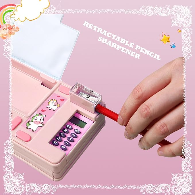 Pop Up Multifunction Pencil Case, Cute Cartoon Pen Box Organizer Stationery with Calculators, Sharpener, Schedule, School Supplies, Best Birthday Gifts for Kids