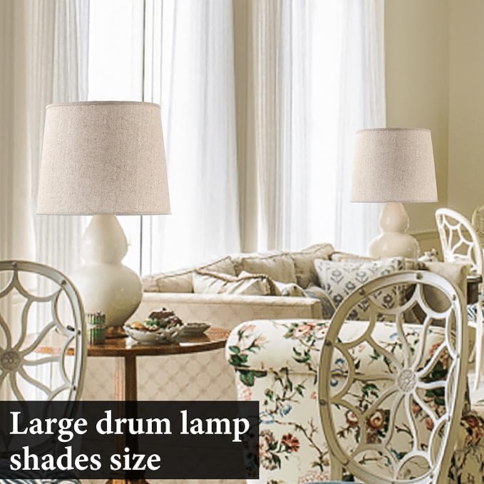 Drum Lamp Shade Large Beige 1 Pack, 14"To×16"Bottom ×11"High(Spider), Modern Farmhouse Lamp Shades for Floor&Table Lamps Replacement Living Room/Bedroom，Required Assembly，By GO&SO