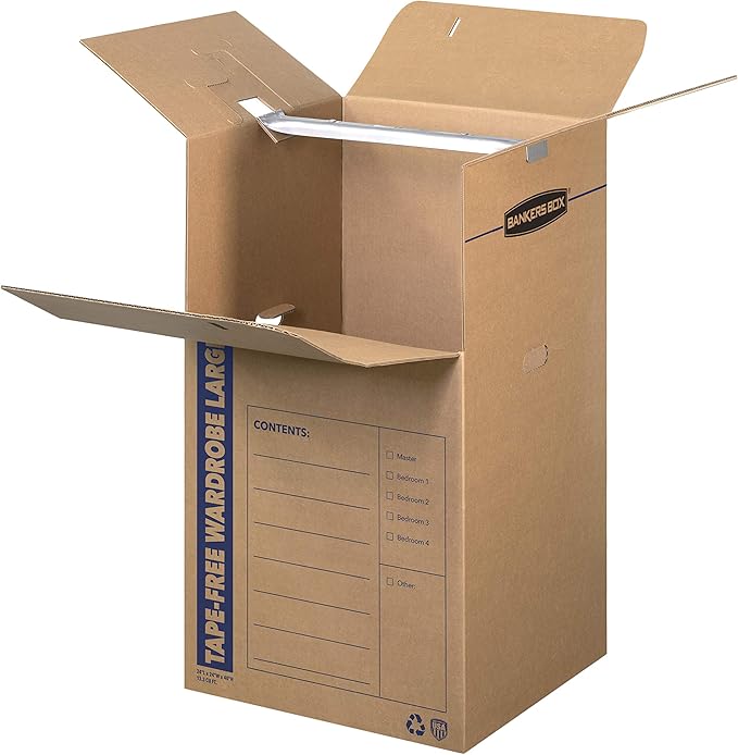 Bankers Box Tall Wardrobe Box 3 Pack, Tape-Free Design, 24" x 24"x 40"(7710501)