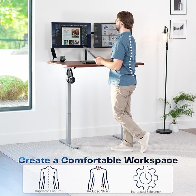 VIVO Electric 48 x 30 in Standing Desk, Memory Height Adjustment, 1B Series, Holds 220 lbs, One-Piece Dark Walnut Top, Gray Frame, DESK-KIT-1G5D