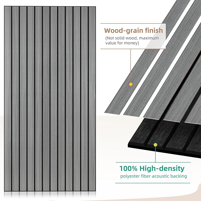AUTORIFIC Wood Veneer Sound Panels, 10 Pack 47.2”x23.6” Wall Panels, Decorative Acoustic Panels for Walls, for Office,Home Theater,Studio,Living Room, Gray Oak(Mitred)