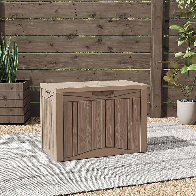TARKARI 45 Gallon Lockable Resin Deck Box, Waterproof & UV-Resistant Outdoor Storage Box for Outdoor Cushion Storage, Garden Tools & Pool Accessories Storage, Gray