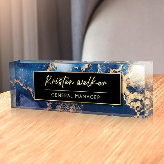 Custom Name Plate for Desk, Desk Name Plate Personalized, Office Decor for Women Men, Acrylic Desktop Accessories, Office Gifts for Coworkers Boss Teacher, Employee Appreciation Gifts (Blue Coast)