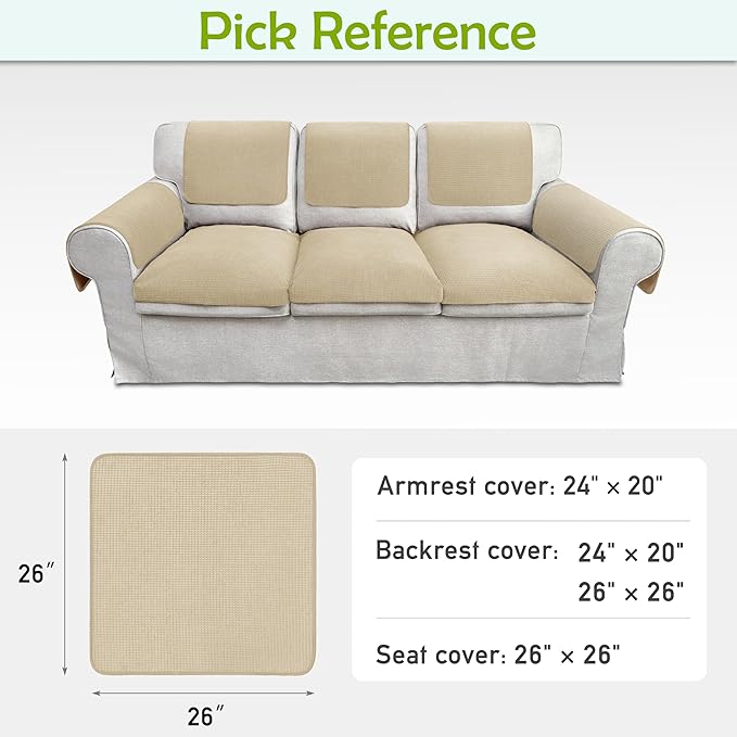 Couch Arm Covers, Waterproof Armrest Cover for Sofa, Armchair, Loveseat, Non-Slip Recliner Arm Covers, Sofa Headrest Covers, Arm Chair Covers Set of 2 (Sand, 26"×26")