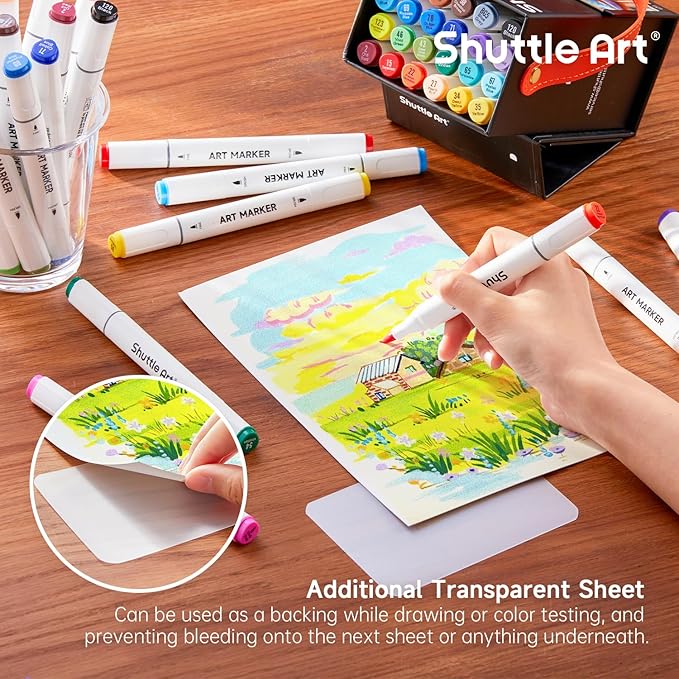 Shuttle Art Brush Tip Alcohol Markers, Dual Tip Brush & Fine Tip Art Marker Set, 24 Colors Marker Pens with Case Perfect for Illustration Kids Students Adults Coloring Sketching
