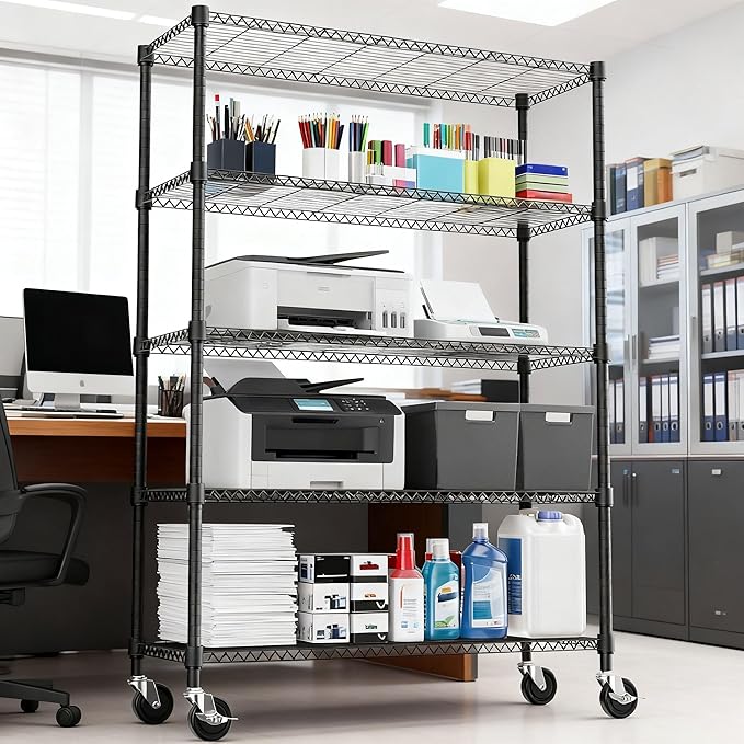 M MZG 5 Tiers Shelf 1750 lbs Steel Storage Shelving Utility Shelving Unit Steel Organizer Wire Rack for Home,Kitchen,Office,Garage Black 17.7" D x 47.2" W x 76.8" H