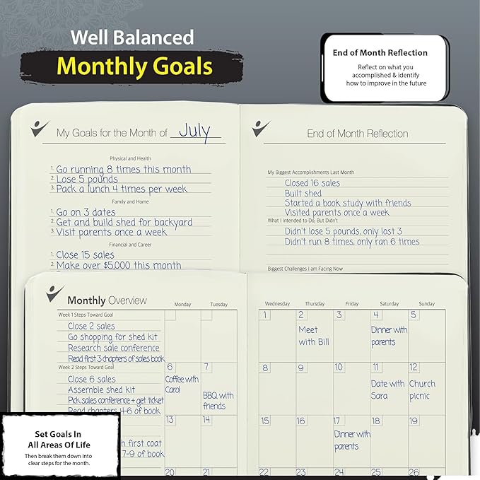 Undated Planner – 90 Day Guided Journal & Productivity Organizer, A5 Daily & Weekly Planner 2025 2026 with Goal Setting, Habit Tracker, To Do List, Academic & Work Calendar, Leather Hardcover - Black