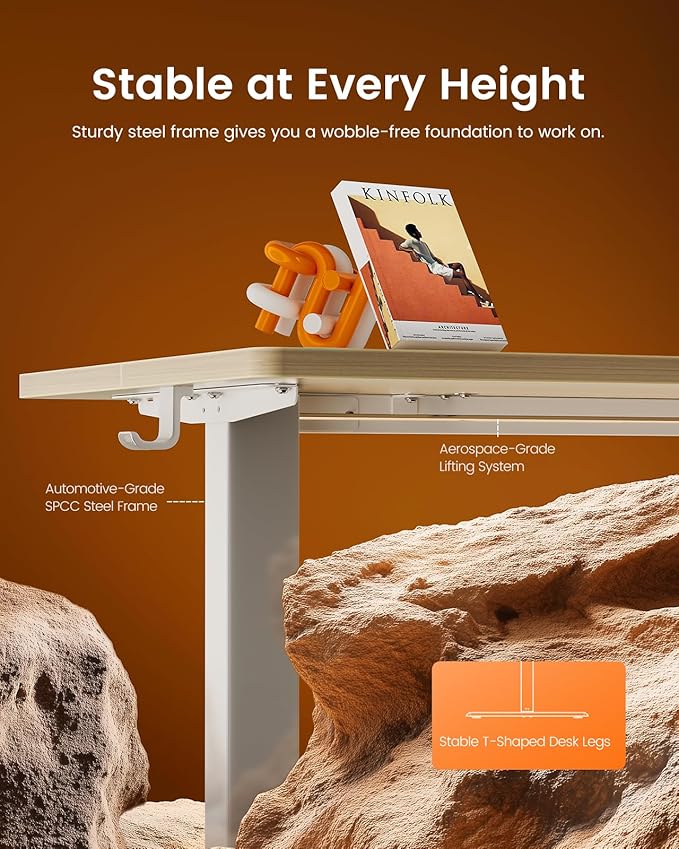 Ergear ErGear Height Adjustable Electric Standing Desk, 55 x 28 Inches Sit Stand up Desk, Memory Computer Home Office Desk (Natural) (EGESD6N)