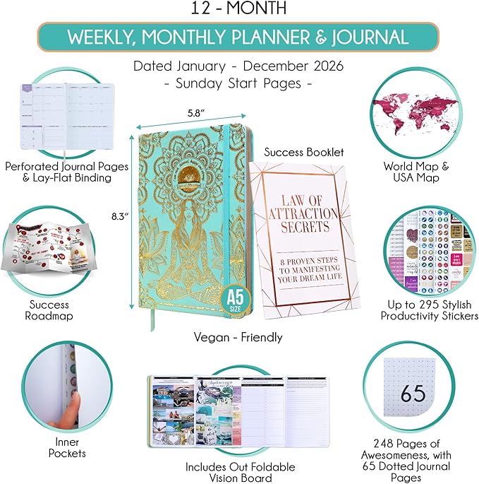 Law of Attraction Planner 2026 Deluxe with Productivity App | Weekly & Monthly Goal-Setting Planner, Life & Gratitude Journal | Include Foldable Vision Board, Gift Box & Stickers
