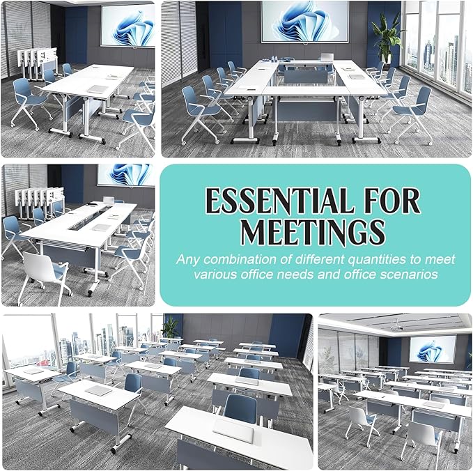 Conference Table,55.1''Folding Conference Room Table for 4-12 People,Mobile Flip Top MeetingTraining Table with Different Coulor and Styles for Offices, Classrooms,Meeting Room (6, 61''B)