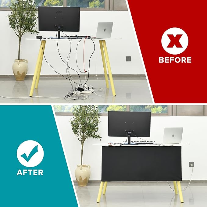 Modern Household Innovations Under Desk Privacy Panel 59 in. Wide Modesty Panel for Desk - 17 in. Tall Desk Skirt for Office Desk with Cable Management Net Perfect for 60 in. Work Station