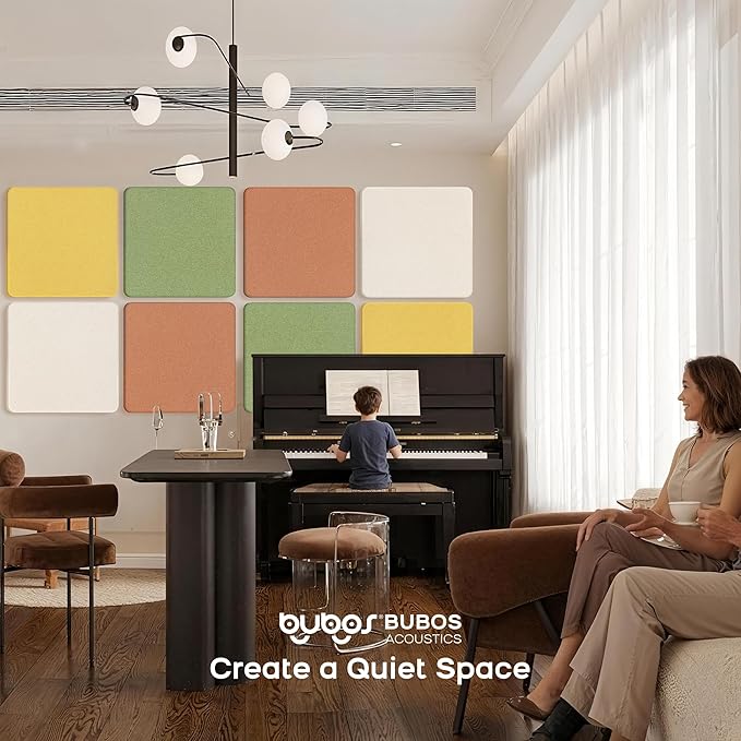 BUBOS 4 PCS Acoustic Panels,Fabric Soundproof Wall Panels,Self-adhesive Sound Absorbing Panels for Studios, Office, Home Theater (Ember, 23.6''x23.6'')
