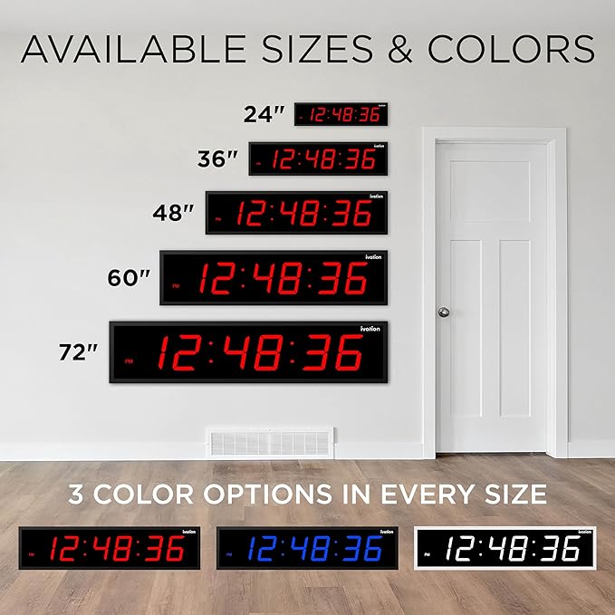 Ivation Oversized 24" Large Digital LED Clock | Big Digital Clock w/Multi-Function Display – Stopwatch, Timer, Alarms, Temp & Date | 6 Brightness Levels, Time Memory & Remote (Red)