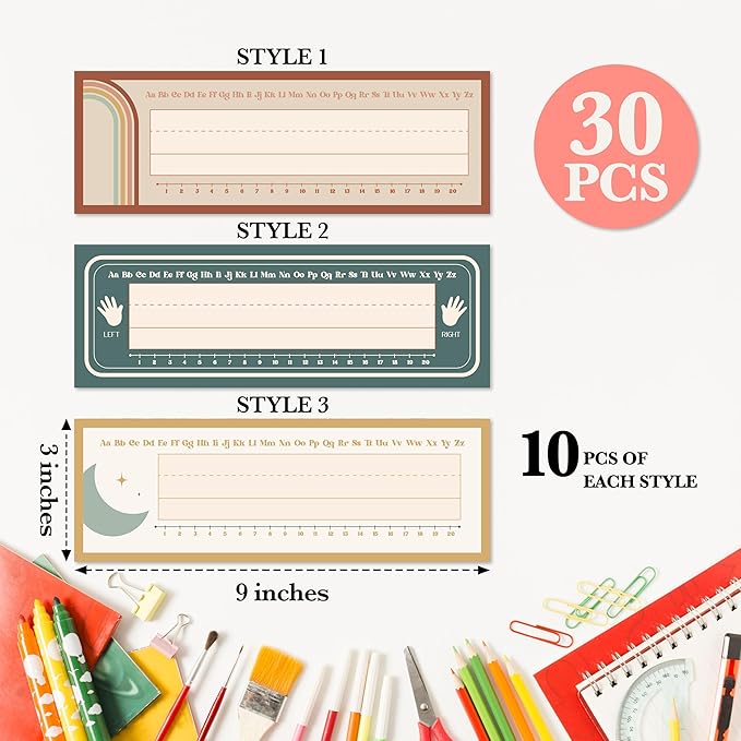 Name Tags for Desks, Retro Students Name Plates, Boho Rainbow Labels for School Classroom, Teaching Supplies, Back to School Decor, 30 Pack (10)