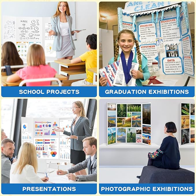 VinTS 36" x 48" 2 Pack Large Trifold Poster Board, White Corrugated Project Display Boards for Science Fair, School Projects,Photo Displays