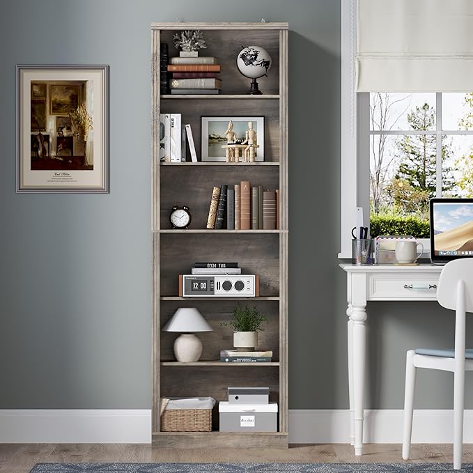 BORNOON 75" Tall Bookshelf, 6-Tier Floor Standing Bookcase with Adjustable Shelves, 24" Wide Open Storage Shelf, Modern Display Organizer for Home Office, Living Room, Bedroom, Study