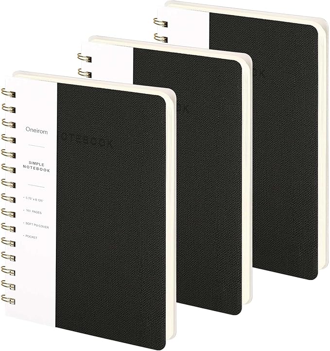 Spiral Notebook-5.75" x 8.125" College Ruled Journal with Inner Pockets and 160 Pages,PU Leather Cover Business Journal, Twin-Wire Binding Notebook Perfect for Office & Home School Supplies 3 pack Black