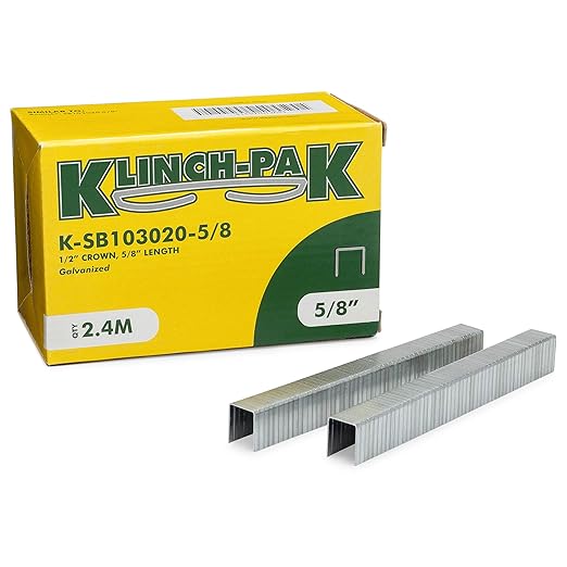 Klinch-Pak K-SB103020-5/8 1/2 Inch Wide Crown and 5/8 Inch Leg Length Heavy-Duty Plier Staple, 2,400 Count, for stapling Trays, Lids, Bags, Header Cards, Fastening End Caps, Container Inserts