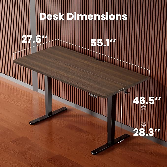 ErGear Height Adjustable Electric Standing Desk, 55 x 28 Inches Sit Stand up Desk, Large Memory Computer Home Office Desk with Two-Piece Desktop (Walnut)