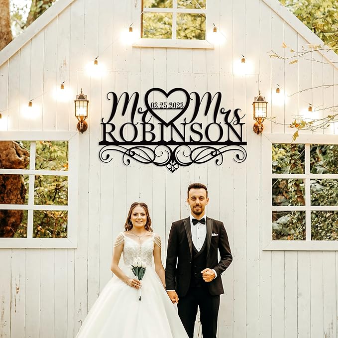 Personalized Anniversary Wedding Gift Custom Last Name Metal Sign Family Name Sign Custom Last Name Metal Sign Monogram Wall Decor Personalized Name Sign for Home