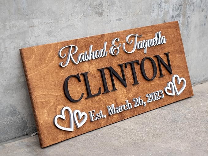 Custom Family Name Sign | Personalized Wooden Wedding Gift | Rustic Last Name Wood Plaque | Established Date Sign |Аnniversаrу (Clinton Style)