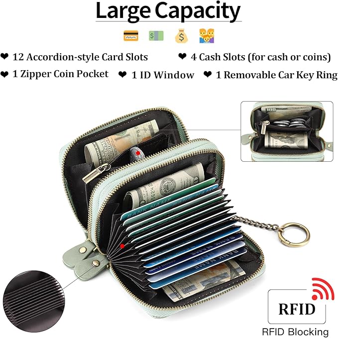 GOIACII Small Genuine Leather Wallet for Women, RFID Blocking Credit Card Holder Wallet