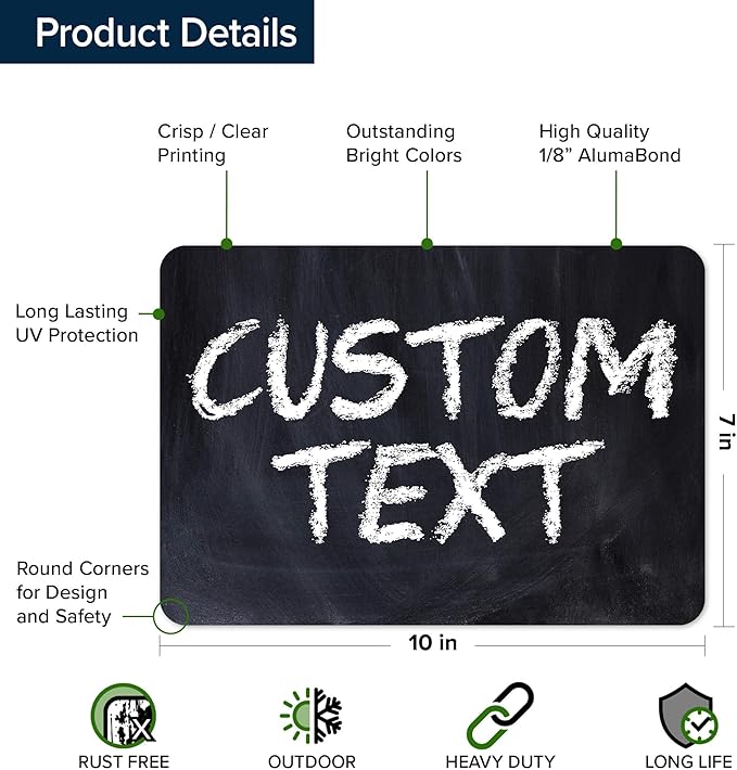 Custom Sign, Custom Street Sign, 11 Font Colors, 13 Font Styles, 4 Hole Options, 22 Sizes, 7x10 Inches, Rust Free DiBound, Fade Resistant, Made in USA by My Sign Center (Chalkboard Black)