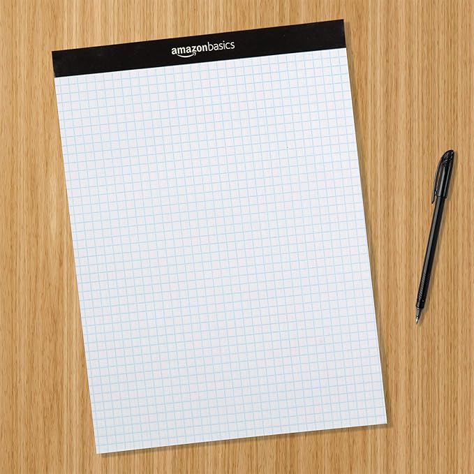 Amazon Basics Quad Ruled Graph Paper Pad, 600 Sheets, 6-Pack (100 Sheets Each), White, Letter Size 8.5 x 11 in