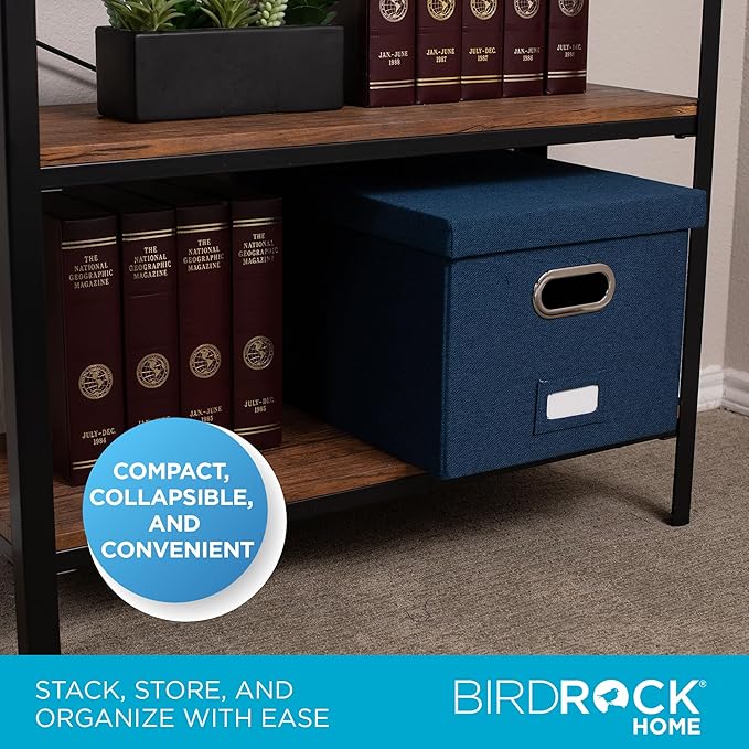 Internet's Best Collapsible File Storage Organizer - Decorative Linen Filing & Storage Office Box - Letter/Legal - Navy - 1 Pack