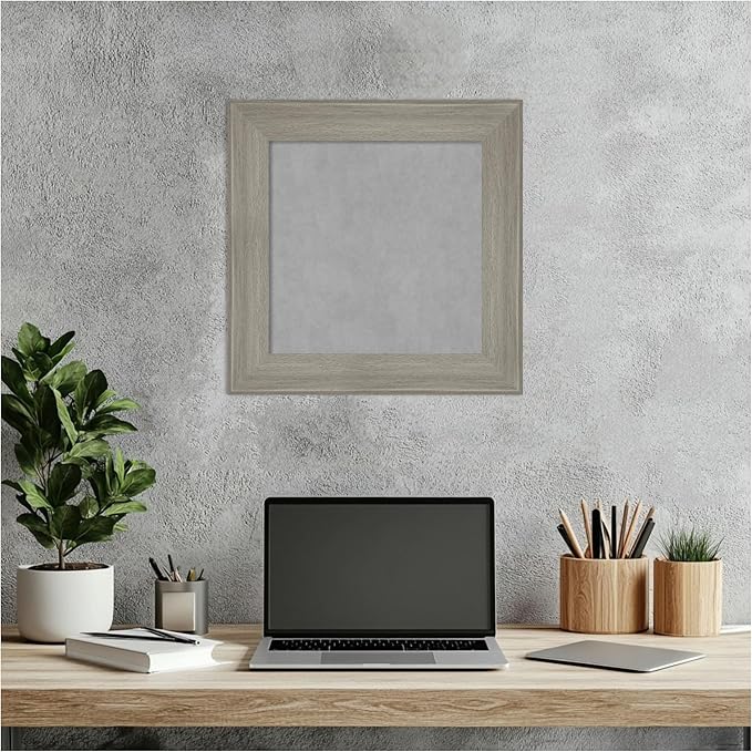 Amanti Art Grey Framed Magnetic Board 16x16 X-Small Vision Board for use with Magnets, 100% Metal Sheet to Display Items as Office Decor or for Home Organization in mudroom, Kitchen or Kids Room