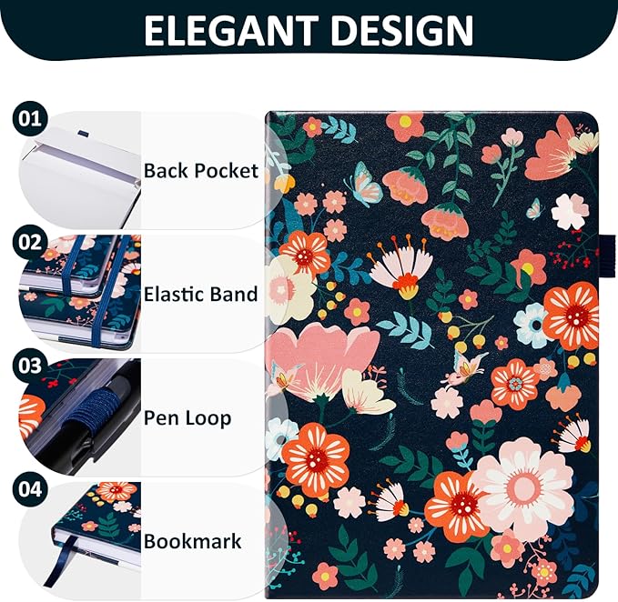 Comkiso Address Book with Individual Alphabetical Tabs Laminated, Large Print Address Book with 468 Wide Lining Entry Spaces, Change of Address Labels, Hardcover Address Book 5.7 x 8.5" - Floral