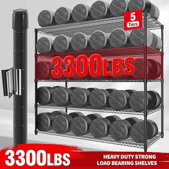 MilleLoom 82" H Storage Shelves with Wheels, 5-Tier Metal Shelving Unit Load 3300LBS Capacity, Adjustable Wire Shelf Rack w/Feets, Heavy Duty Storage Shelving for Garage Pantry Rooms, 59" W X 24" D