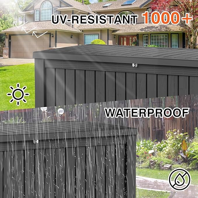 PATIOEASY Outdoor Storage Box 270GAL Waterproof Resin Deck Box,UV-Resistant Lockable Delivery Bin for Garden Tools,Large Patio Outside Cushions,Pool Accessories Supplies,Chest,Furniture,Package,Black