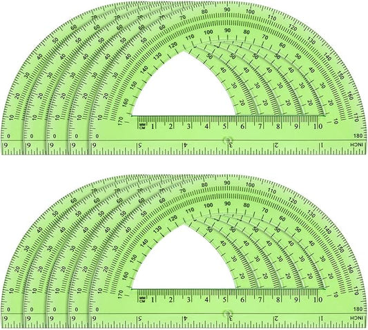 Hoiny 10 Pack Clear Protractor, 6 Inch Plastic Protractors, 180 Degrees Accurate Math Geometry Tools for School, Office, Classroom (Green)