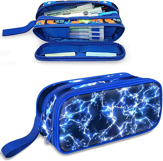 Fitvc Large Pencil Case for Boys,Lightning Boys Pencil Pouch for Kids Teens School,Large Capacity Pen Box Marker Organizer for School