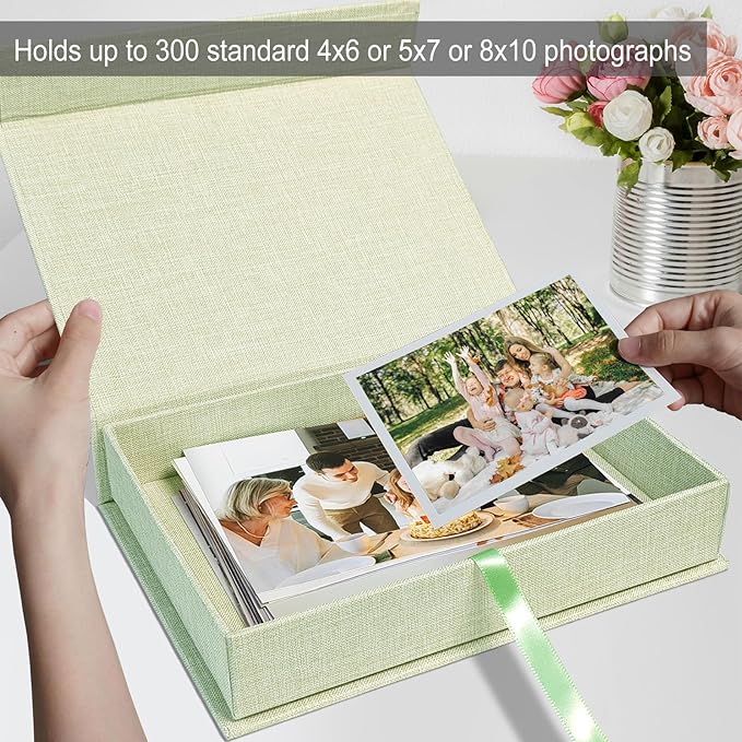 Sprsthai 8x10 Archival Photo Storage Box with Lid – Stackable Memory Keepsake Organizer for Photos, Certificates, Jewelry & Scrapbooking Supplies Grass Green