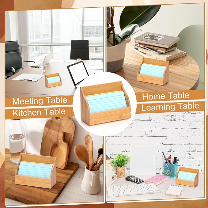 SHIQIKEJIPTY 2 Pack Index Card Holder 3X5 Inch Wood Index Card Box for Desk Wood Recipe Box Cards Organizer Case Display Stand Postcard Holder for Office Holds 300 Sheets