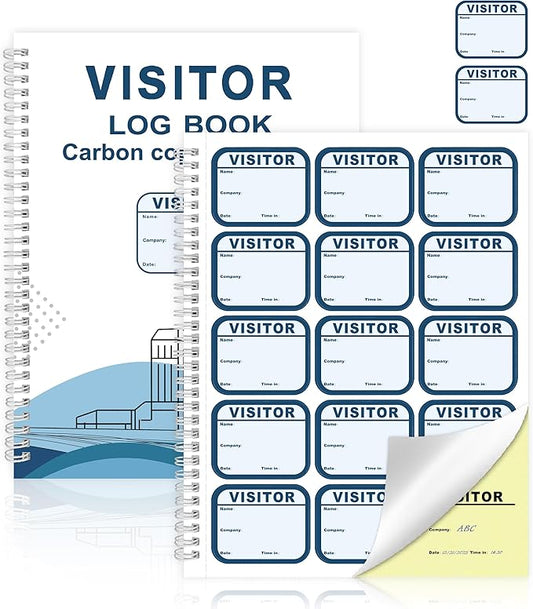 1 Pack of Visitor Badges Log with Carbon Copy Protecting Privacy Pages Visitor Stickers 8.5x11 Inch Visitor Log Book School Church Business Pass Guest Register Book - 225 Badges 30 Memo Pages (1)