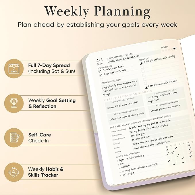 Mantra Planner 2026 Planner, Daily Journal & Gratitude Journal All-In-One with To Do List, Self Care Prompts & Habit Tracker - 7 x 10 - Evening
