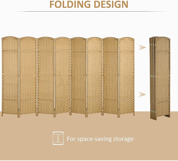 HOMCOM Room Divider, 8 Panel Folding Privacy Screen, 5.6' Tall Freestanding Wall Partition for Home Office, Bedroom, Nature Wood