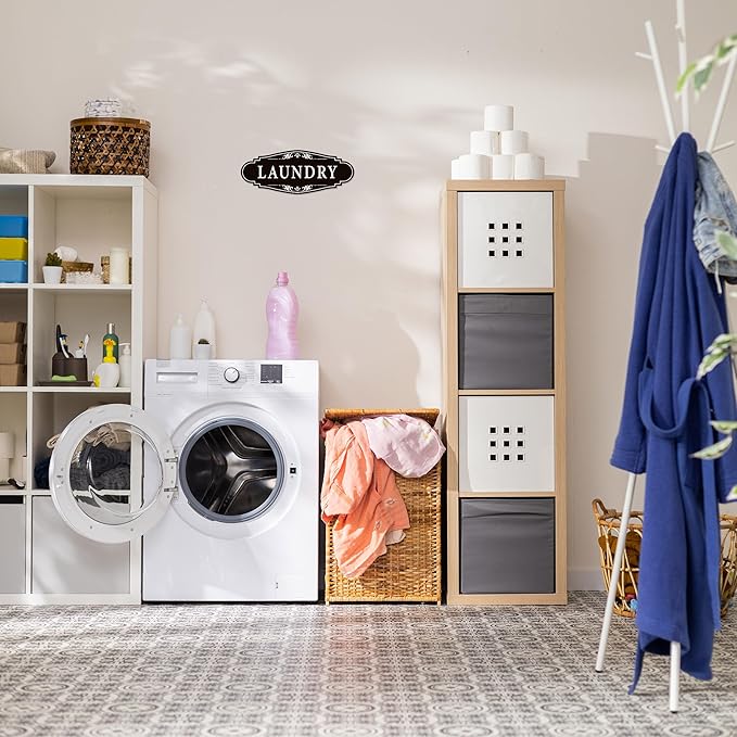 Laundry Room Door Sign for Business and Home，Self-adhesive Waterproof Cute Laundry Room Door Sticker Decals for House, Apartment, Hotel Laundromat Decor（Black）