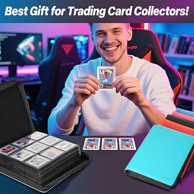 Sibonic 9 Pocket TopLoader Binder, Holds 360 3”x4” Toploader Hard Cases, Sleeves Card Collection Binder, 20 Double Sided Pages, Compatible with Trading & Sports Holder - Mint Green