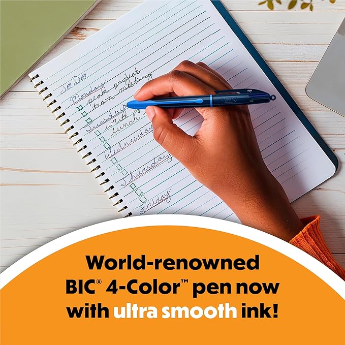 BIC 4 Color Smooth Retractable Ballpoint Pen with Gel-Like Ink and Easy Color Switching, 12-Count in Assorted Ink